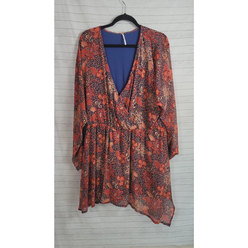 Free People Teegan Long Sleeve Mini Dress in Orange Floral, sz Medium
